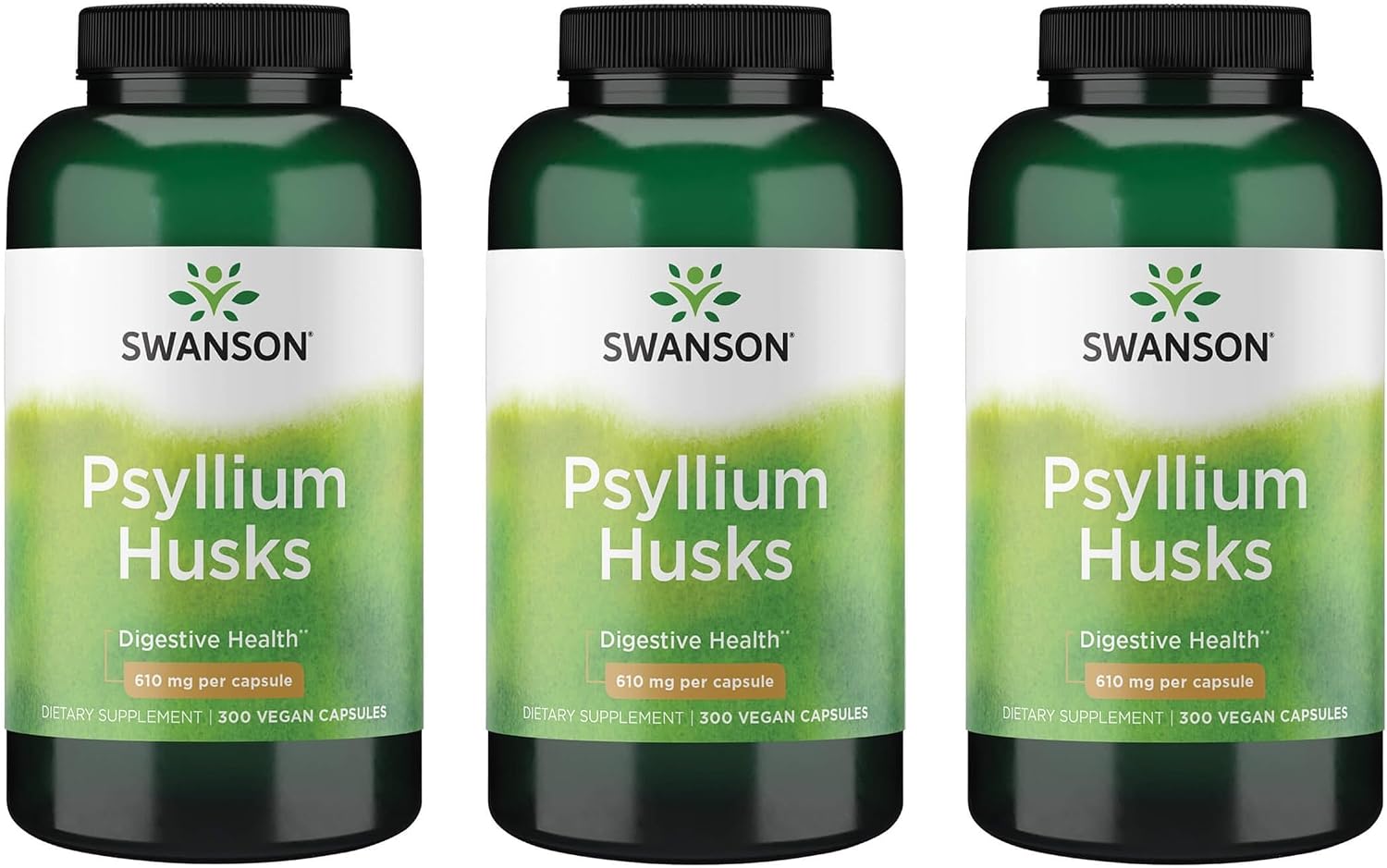 Swanson Psyllium Husk Dietary Fiber Supplement, 610 mg, 300 Capsules | Promotes Overall Health and Easier Elimination, Supports a Feeling of Fullness and Satiation, Plant-Based Dietary Fiber