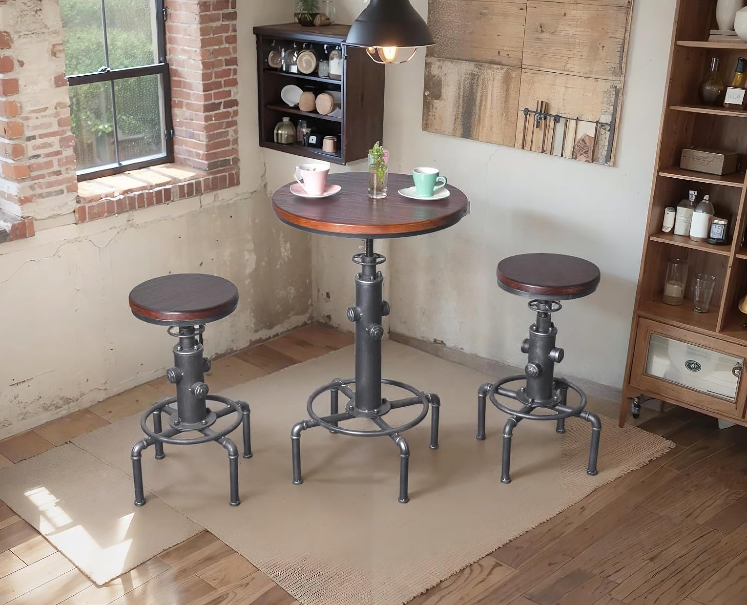 Topower Industrial Bar Table 32.3-38.2" Adjustable Pub Table Kitchen Dining Coffee Bistro Table (Red)