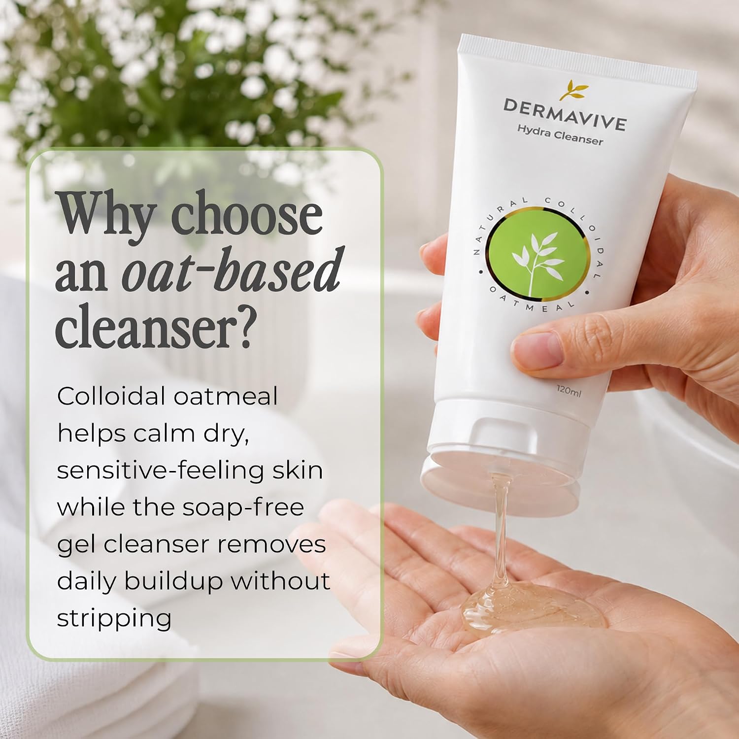 Dermavive Hydrating Facial Cleanser, Soap-Free Gentle Cleanser with Colloidal Oatmeal & Vitamin E, Soothes & Moisturizes Sensitive & Dry Skin