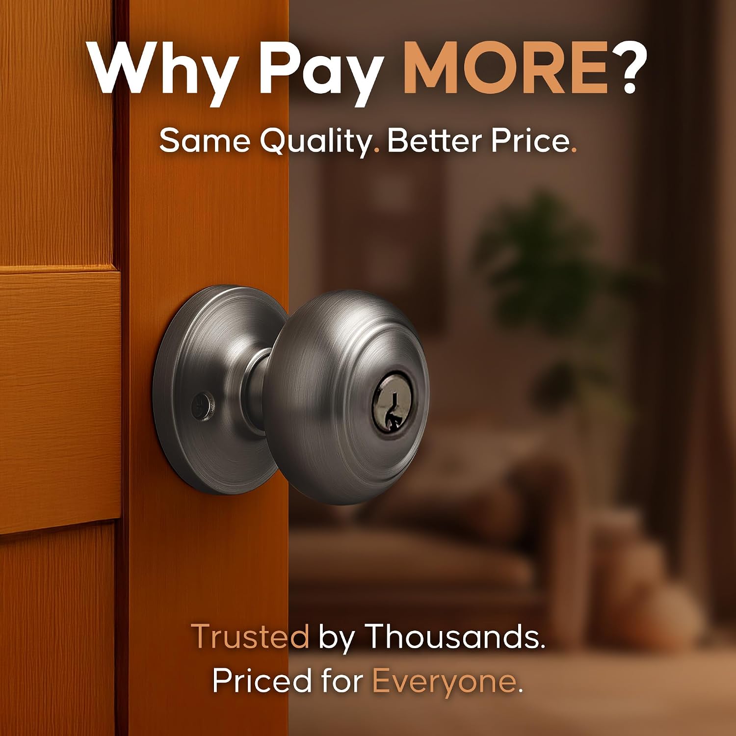 Copper Creek Colonial Privacy Interior Door Knob – ANSI Grade-3 Certified, Modern Heavy Duty Handle, Easy Install and Reversible for Bedroom, Bathroom and Closets – Satin Stainless (1 Pack)