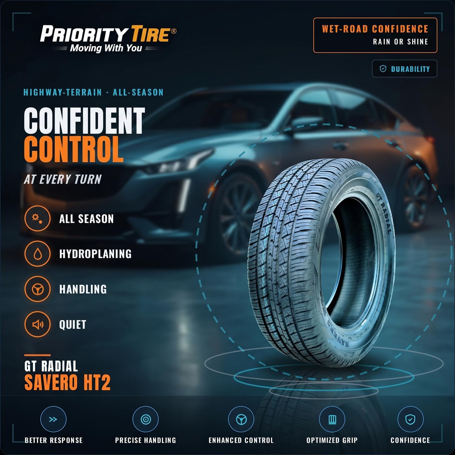 GT Radial Savero HT2 Tire - 215/70R15 97S | Passenger Touring All Season Traction 97S Rated Standard Load Radial Construction Black Sidewall Tire
