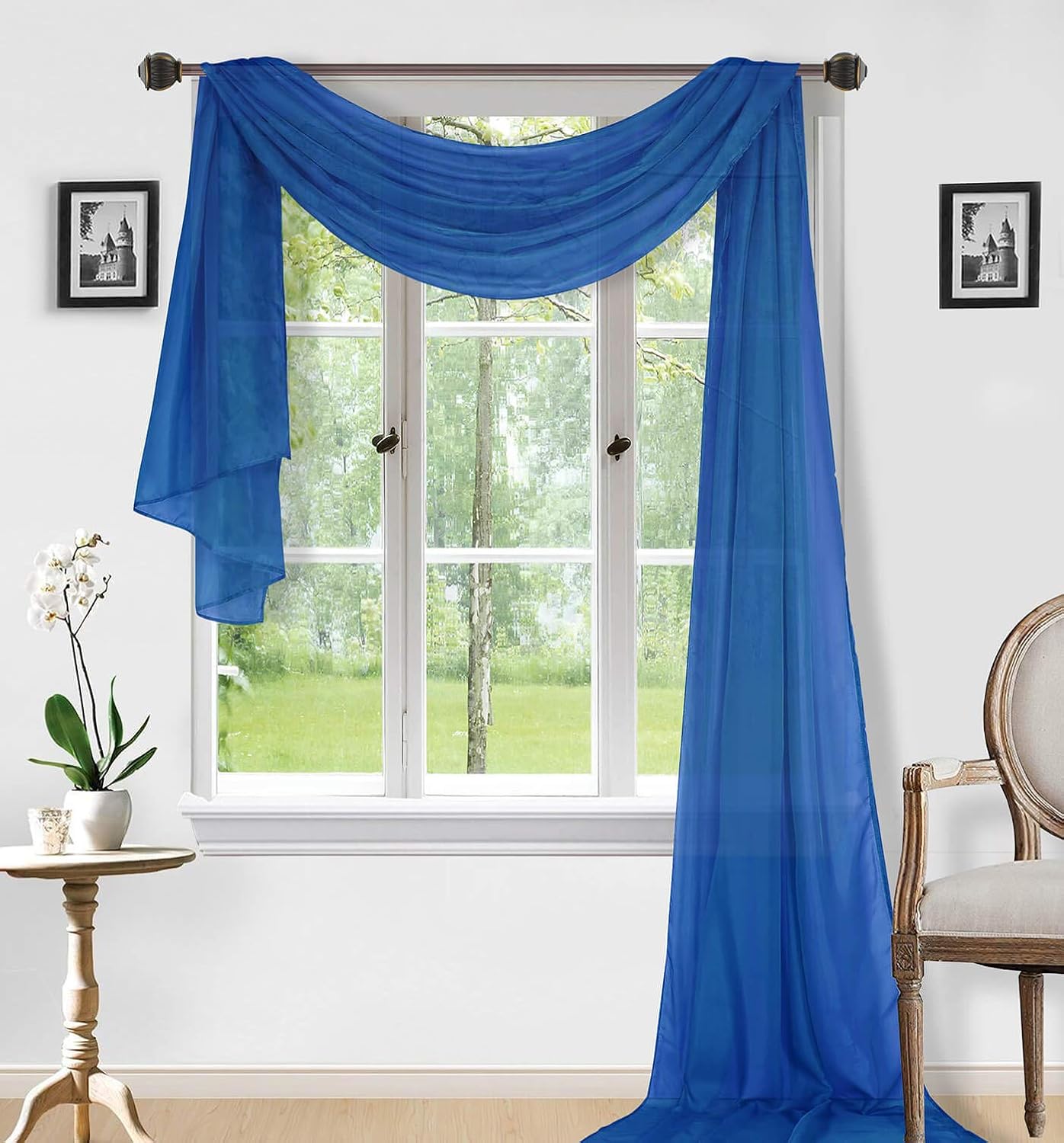Sapphire Home Window Scarf Valance Curtains - Extra Long Sheer Valances for Windows - Voile Swag Curtains for Living Room, Kitchen, and Bedroom Decor