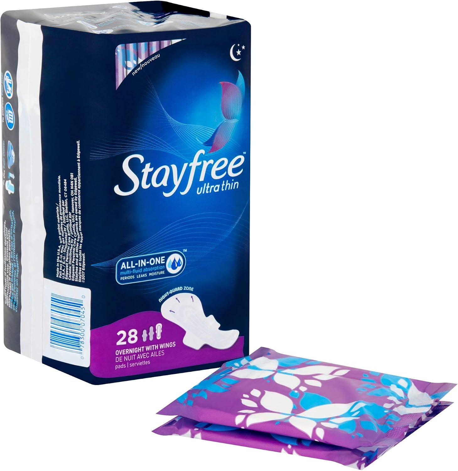 Stayfree Ultra Thin Overnight Pads Wings, Period and Leaks, 28 ct