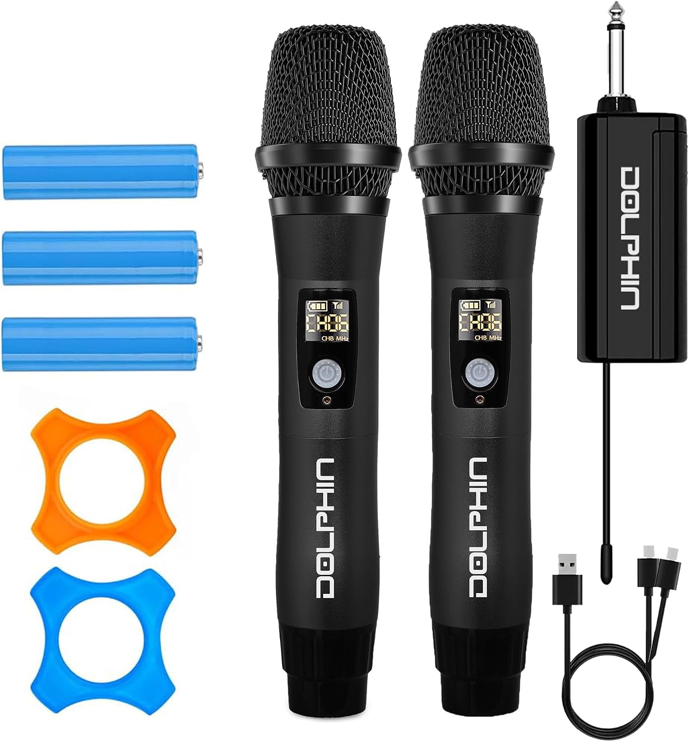 Dolphin MCX21 UHF Wireless Microphone, 2X Rechargeable Karaoke Mic | Full Metal Design, High-Sensitivity Audio, Clear Vocal Pickup, Long Range