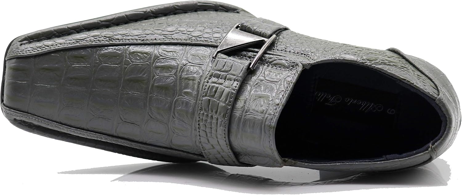 Enzo Romeo Santcro Men's Dress Crocodile Print Loafers Elastic Slip on with Buckle Fashion Shoes Runs Half Size Big
