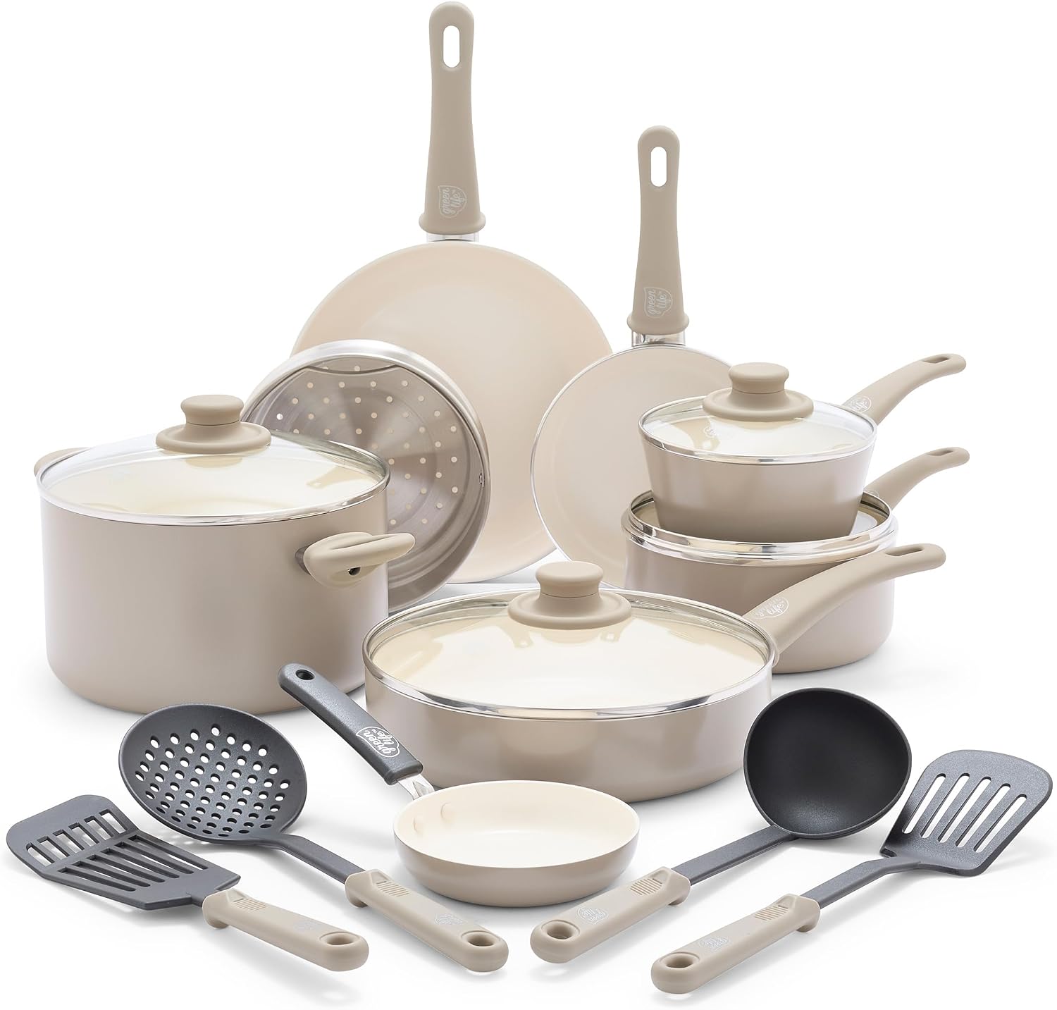 GreenLife 16 Piece Ceramic Nonstick Pots & Pans Cookware Set, Turquoise | PFAS-Free Ceramic Nonstick, Stockpot, Frying Pans, Saucepans, Sauté Pan, Stay-Cool Handles, Dishwasher & Oven Safe up to 350F