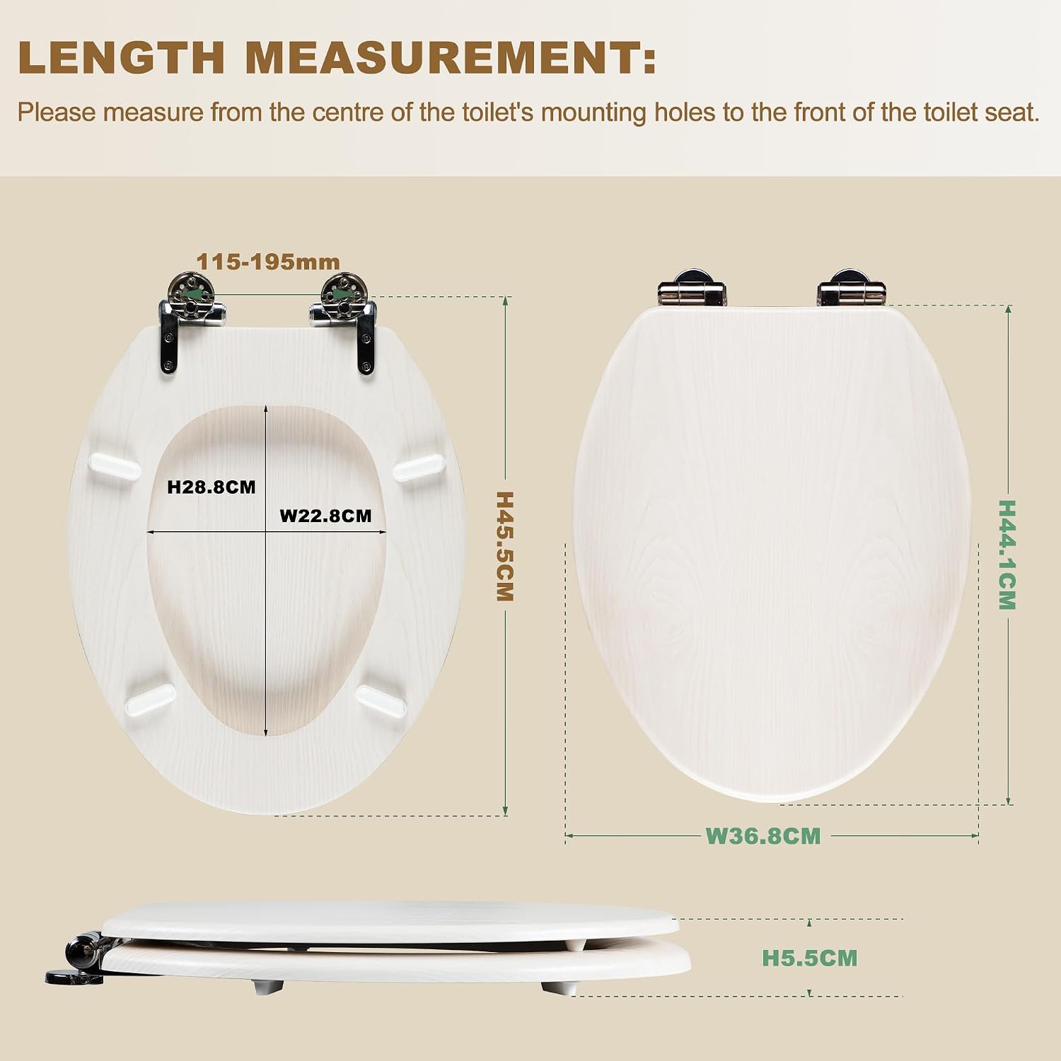 Angel Shield Toilet Seat with Zinc Alloy Hinges Quiet-Close Quick-Release Wood Molded UV Lid Easy Clean(Elongated,Black)
