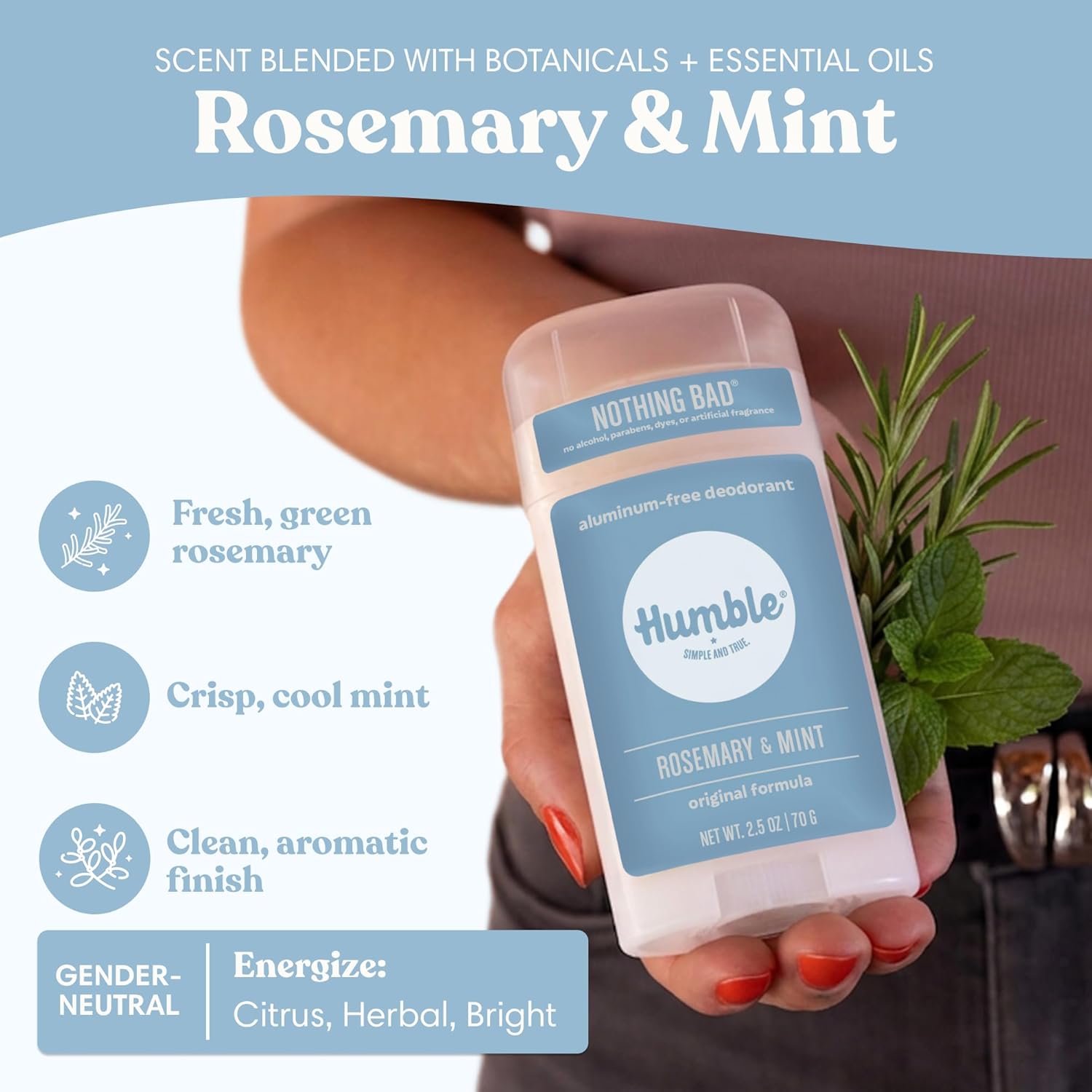 Humble Aluminum-Free Deodorant, Simply Unscented - 1 Pack | Baking Soda-Free, Clean, Fresh, Natural, Essential Oils, Sensitive Skin, Long-Lasting Odor Control, Cruelty-Free, Men & Women