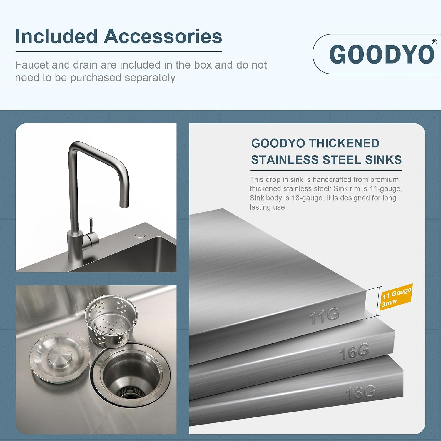 Goodyo Utility Sink with Cabinet 24 Inch Laundry Room Sink Cabinet 304 Stainless Steel Sink Combo White