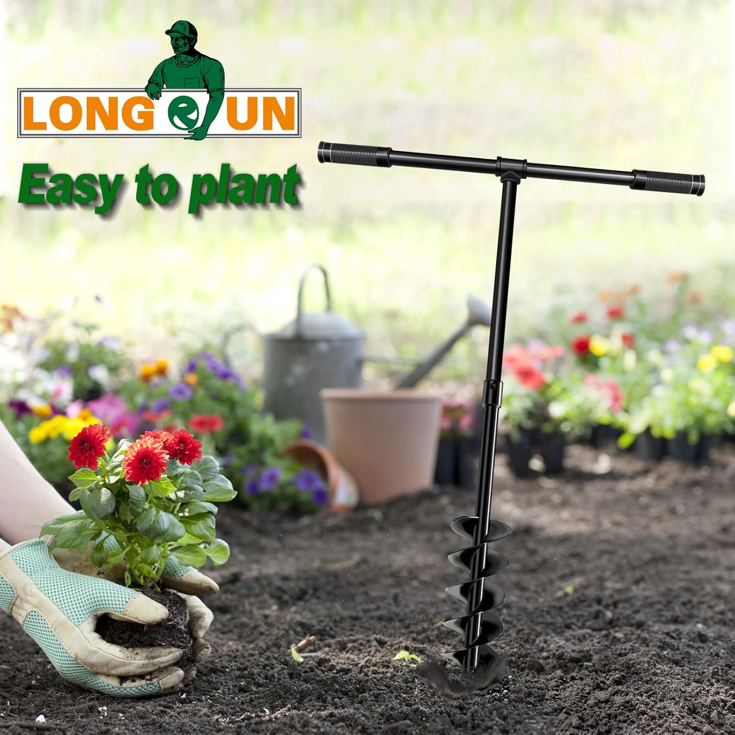 LONGRUN Auger Drill Bit for Planting-1.7"x15" Planting Auger, Garden Spiral Hole Drill Bulb Planter Tool for Planting, Bedding Plants, Flowers