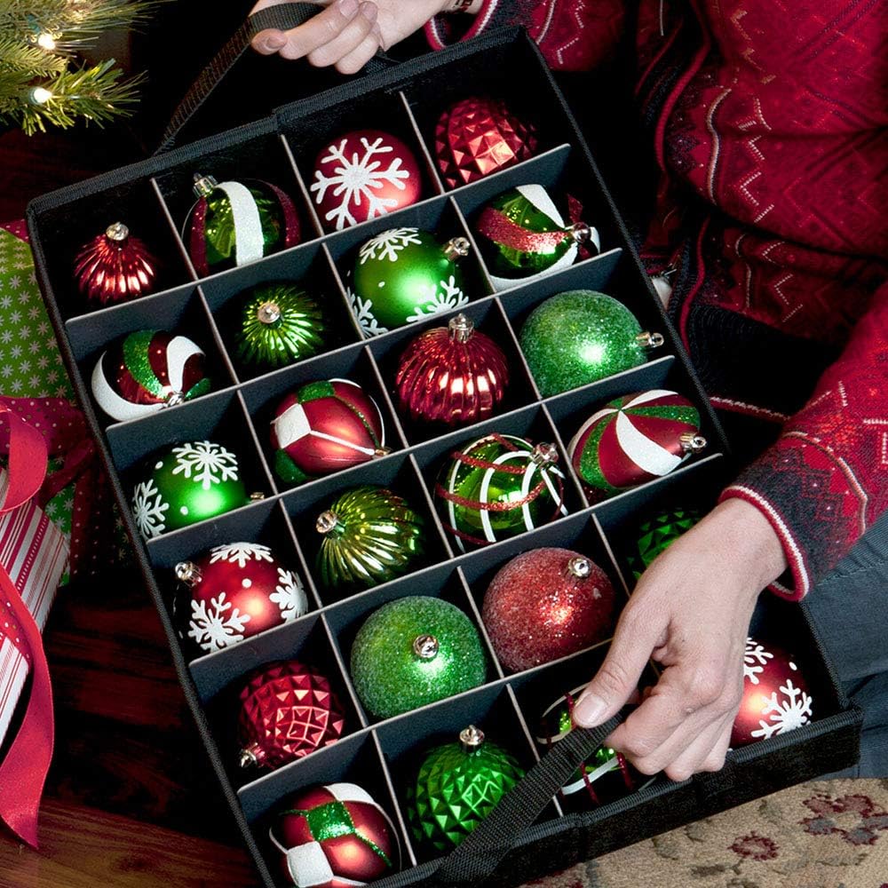 Santa's Bags Christmas Ornament Storage Box, 48 (3") Ornaments | Acid-Free Removable Trays with Separators
