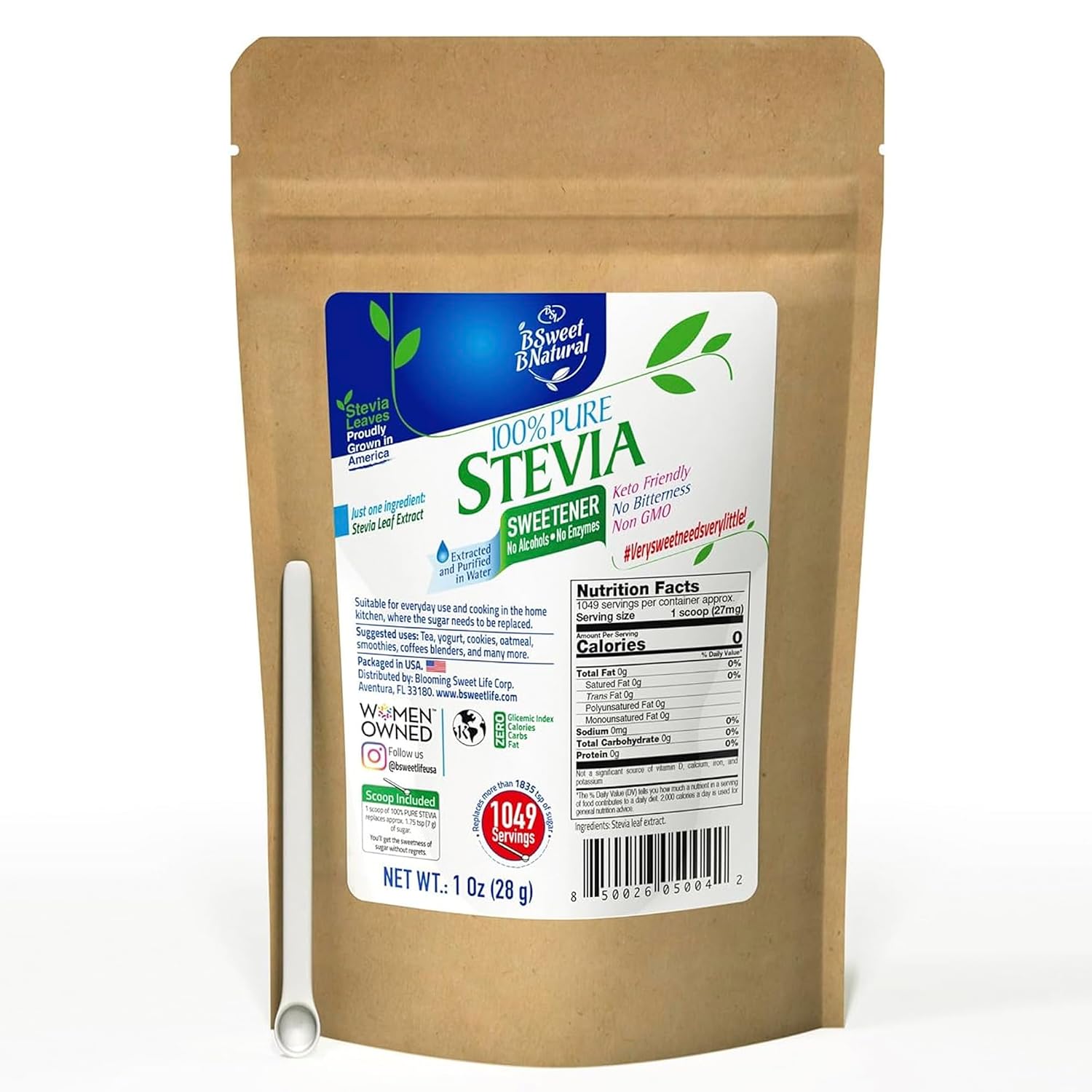 Stevia Powder 100% Pure, No Artificial Sweetener, Stevia Green Leaf Extract | Zero Calorie & Keto Friendly (0.6 Ounces)