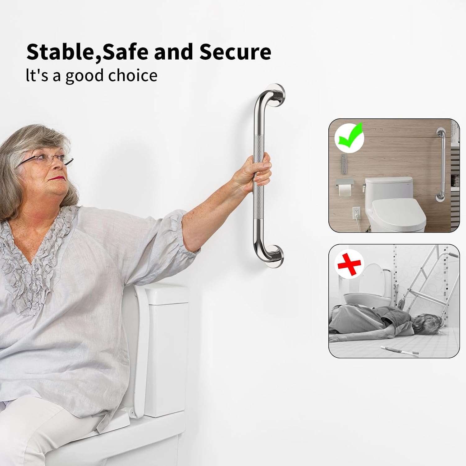 Munzong 3 Pack Commercial Handicap Grab Bars 18" 36" 42" Brushed Nickel | Bathroom Grab Bar for Shower 1.25" Diameter Anti Slip Bathroom Balance Bar Safety Hand Rail for Elderly Injury Senior