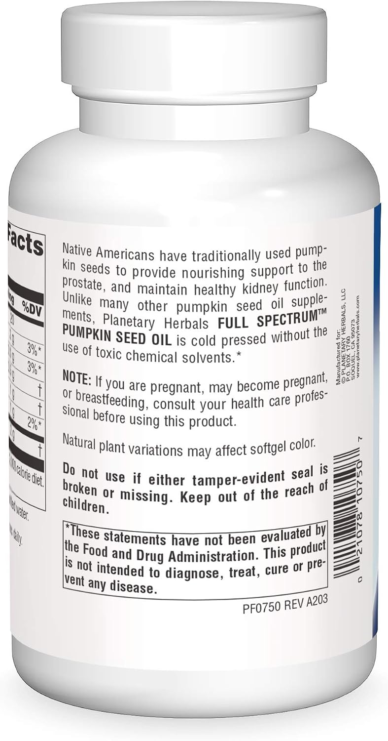 Planetary Herbals Full Spectrum Pumpkin Seed Oil, Botanical Support for The Prostate*, 1,000 mg - 180 Count | Botanical Support for The Prostate