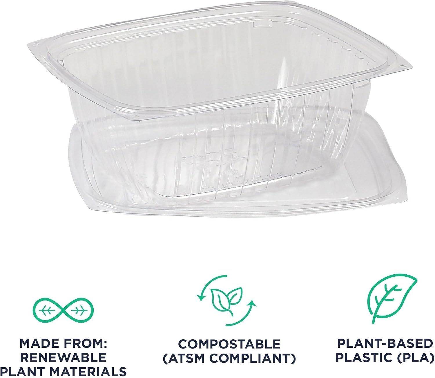 Eco-Products EPRC32 Renewable & Compostable Rectangular Deli Containers - 32oz., 50 Per Pack (Case of 4 Packs), clear