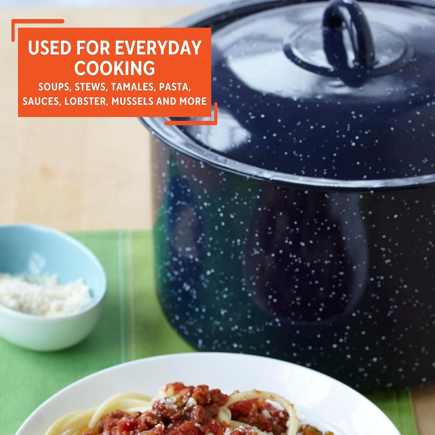 IMUSA USA C20666-1062810W Speckled Enamel Stock Pot with Lid, 4 Quart, Blue | Speckled Enamel Finish, Durable Steel Construction, Ideal for Soups and Stews, Great for Everyday Family Meals