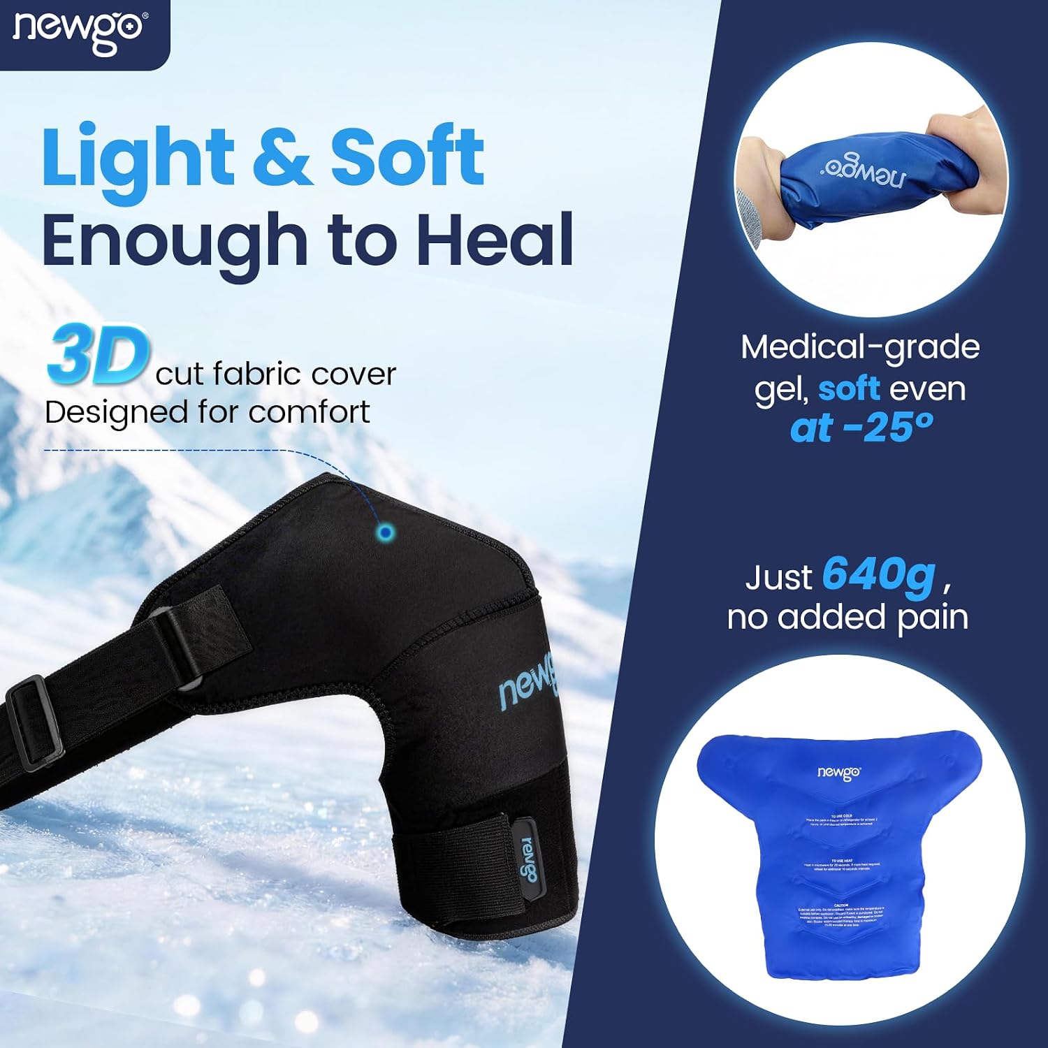 NEWGO Shoulder Ice Pack, Compression for Both Shoulders, FSA Eligible, M