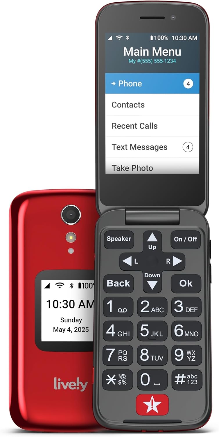LIVELY Jitterbug Flip Cell Phone for Seniors, Flip2, Red