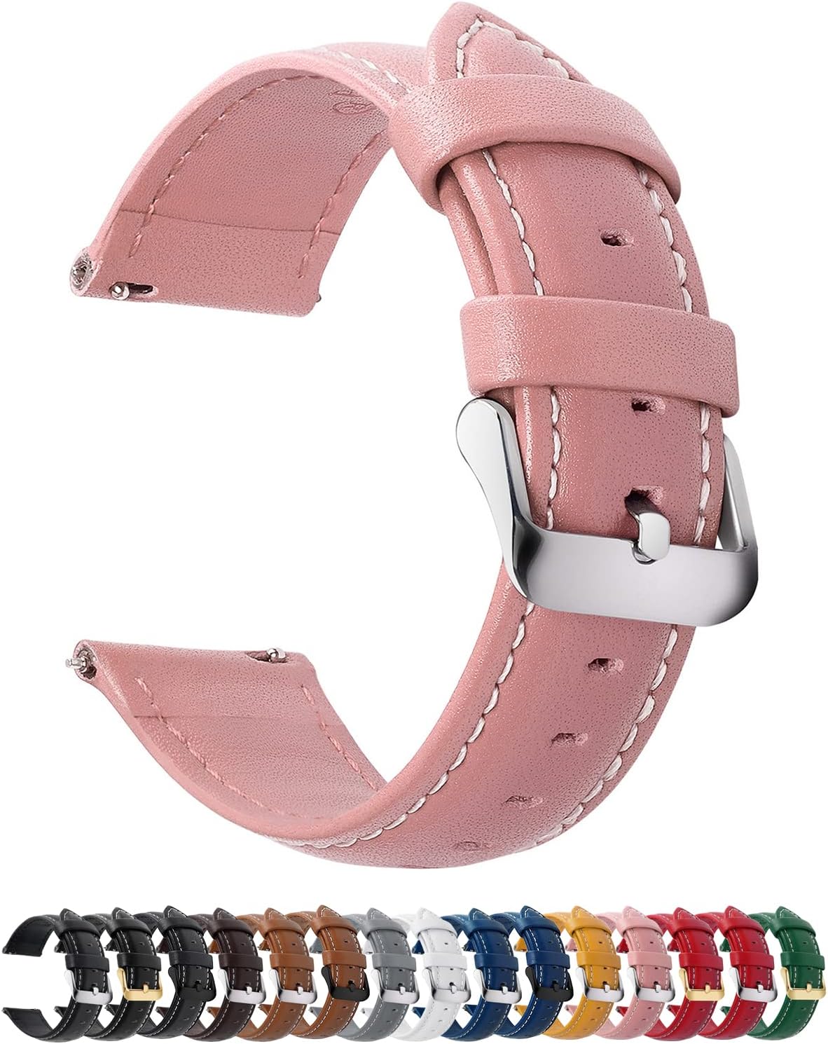 Fullmosa 22mm Quick Release Leather Watch Band for Garmin Samsung Galaxy | Strap for Garmin Vivoactive 4 45mm,Garmin Venu 4(45mm)/Venu 3/Venu 2,Samsung Galaxy Women Men, Red&Silver Buckle