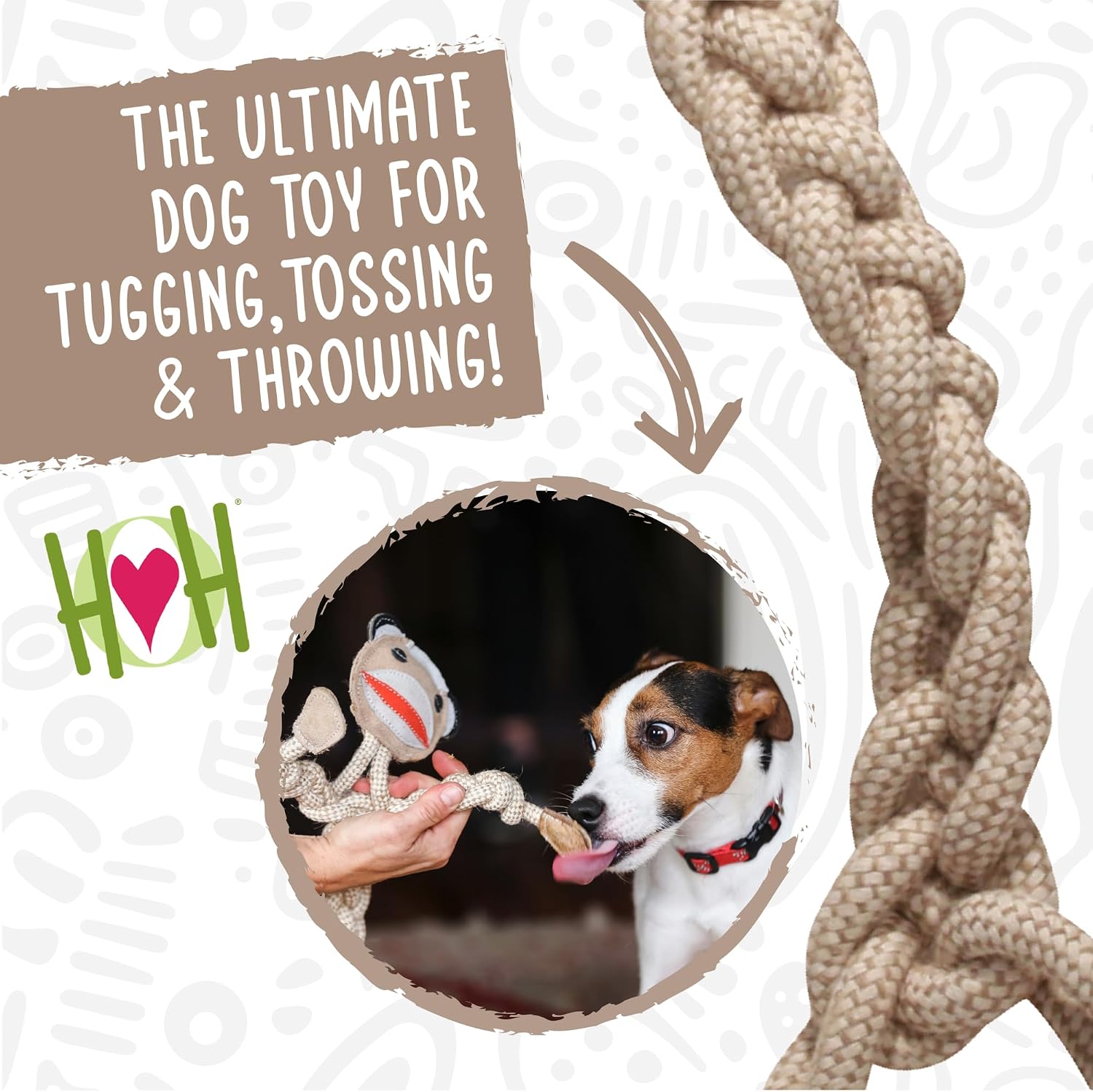 HuggleHounds Natural Rope Knottie - Leather Dog Toys for Aggressive Chewers, All Natural Cotton, Interactive Leather Toy for Small or Large Dog Breeds, Tough & Durable Chew Toy - Stuey Sock Monkey