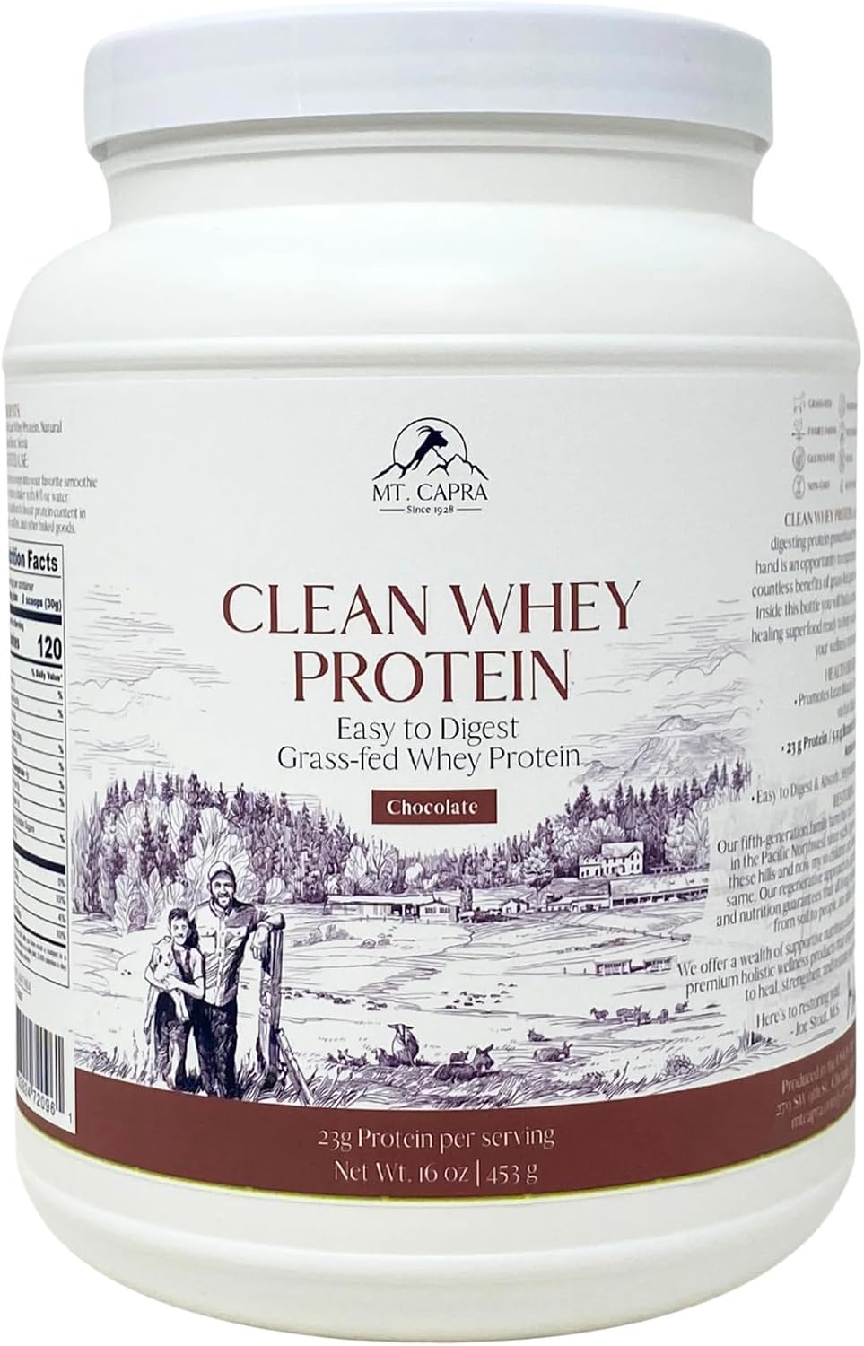 Mt. Capra Clean Whey Protein | Grass-Fed Undenatured Goat Whey Protein Powder | 24 g Protein Per Serving, All Natural, Non-GMO, High in Branch Chain Amino Acids | Unsweetened | 15 Servings - 16 oz