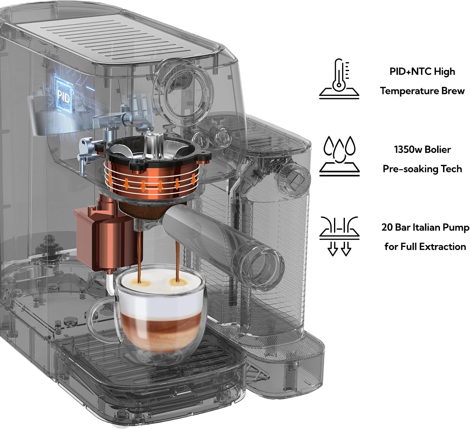 MAttinata 1633L Espresso Machine, Cappuccino Machine with Auto Milk Frother | 20 Bar Coffee Maker, Italian Pump, Fast Heating, Self Cleaning