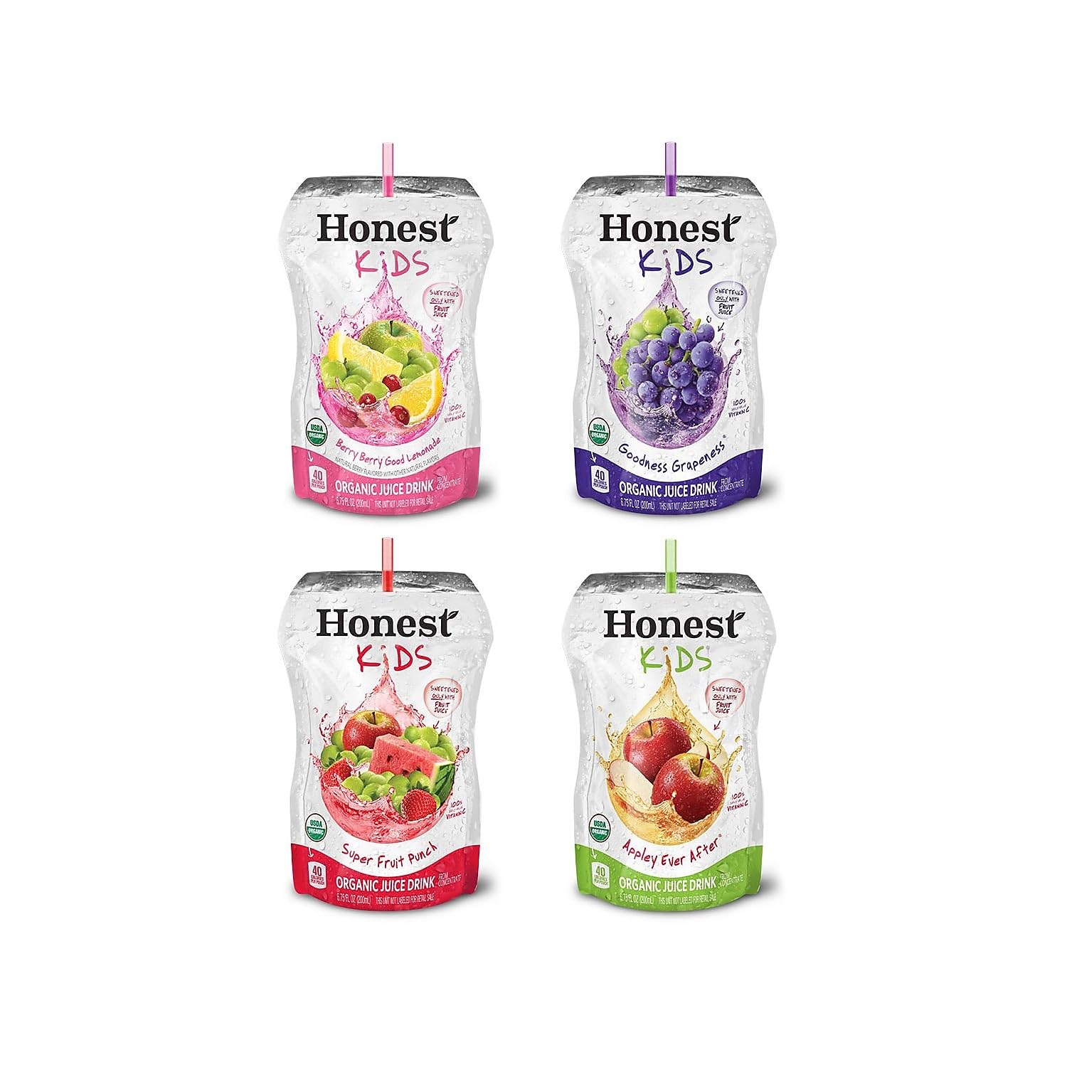 Honest Kids Appley Ever After, Organic Juice Drink, 6 Fl oz Juice Boxes, Pack Of 40, Apple