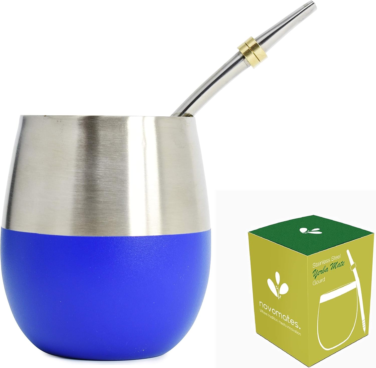 Novomates [NEW] Mate Cup and Bombilla Set - Mate Gourd - Includes Double Wall Stainless Steel Yerba Mate Tea Cup with Stanley Steel Mate Straw –