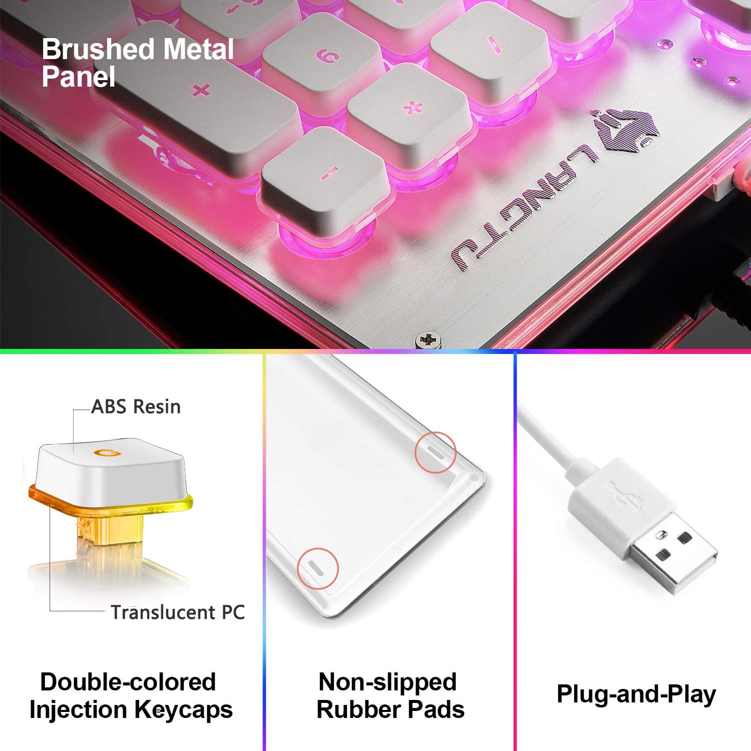 LANGTU Membrane Gaming Keyboard, Rainbow LED Backlit Quiet Keyboard for Office