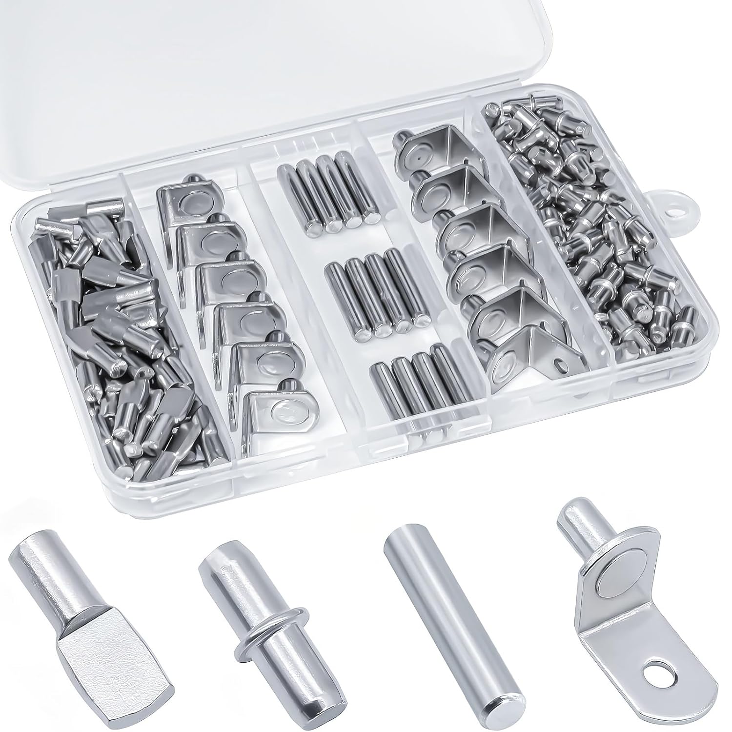 120Pcs Shelf Pins Kit, 4 Styles Nickel Plated Shelf Support Pegs