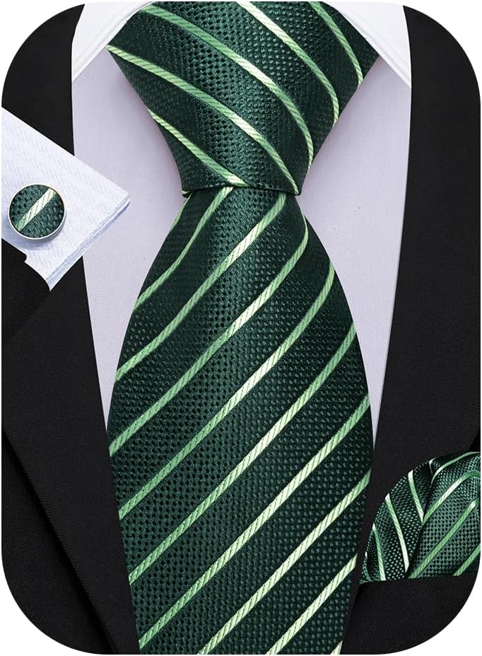 Barry.Wang Plaid Ties for Men Silk Necktie Handkerchief Cuff Links Set