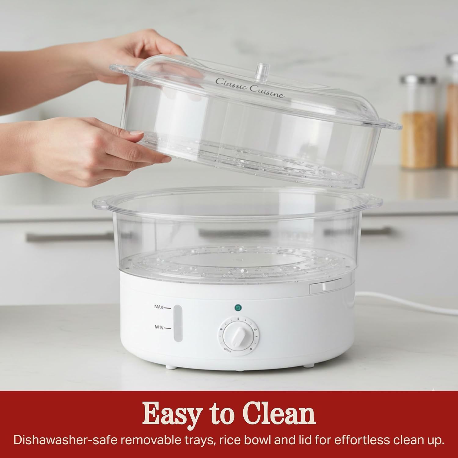 Classic Cuisine 2-Tier Vegetable Steamer and Rice Cooker, 120V 60Hz 800W | 6.3 Quart Electric Steamer for Cooking Healthy Fish, Eggs, Vegetables, Rice