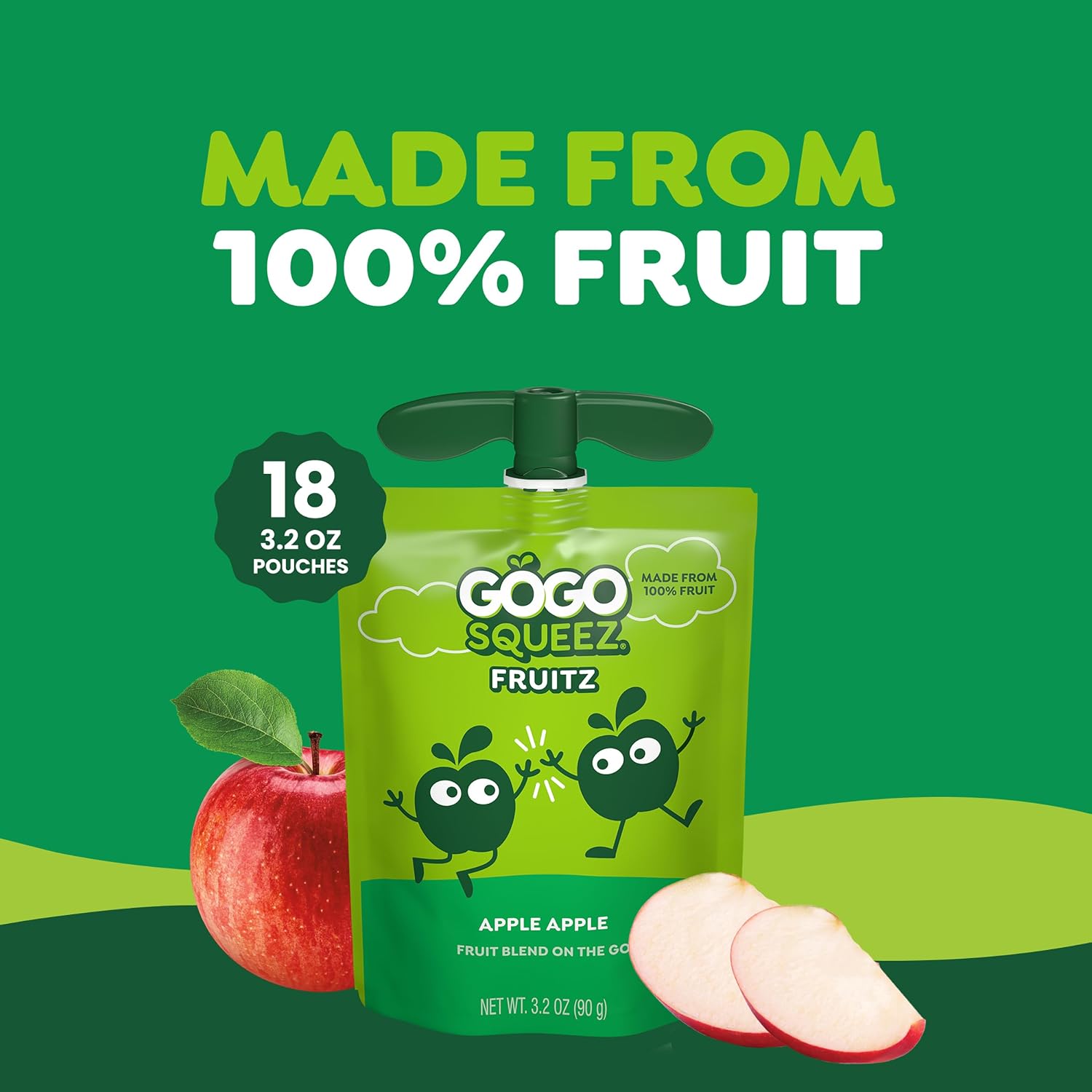 GoGo squeeZ No Sugar Added Applesauce, Apple Apple, 18 Count | Kids on the go fruit snack made with applesauce & fruit puree; 3.2 oz pouches, gluten and nut free, recloseable cap, BPA-free