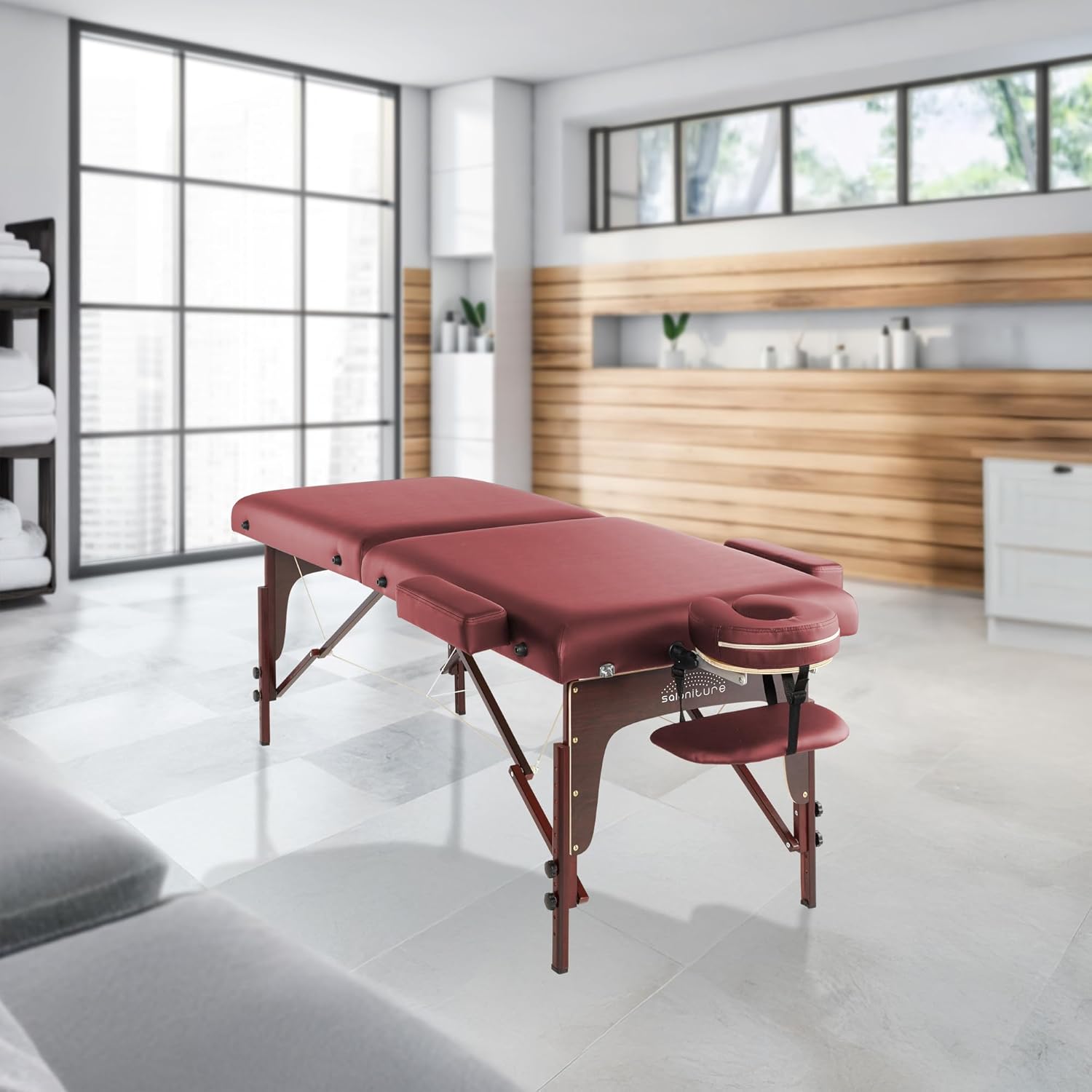Saloniture Professional Portable Lightweight Bi-Fold Memory Foam Massage Table with Reiki Panels - Includes Headrest, Face Cradle