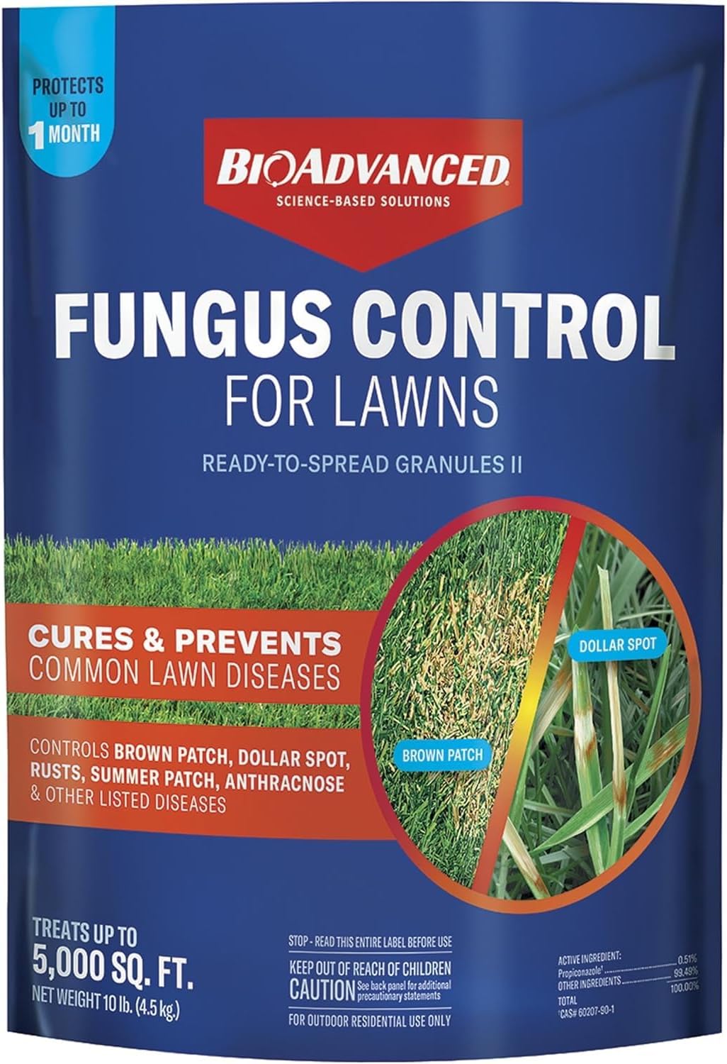 BioAdvanced Fungus Control for Lawns, Granules, 10 lb, Fungicide for Lawns | Cures and Prevents Lawn Diseases - Up to 1 Month Protection - Covers 5