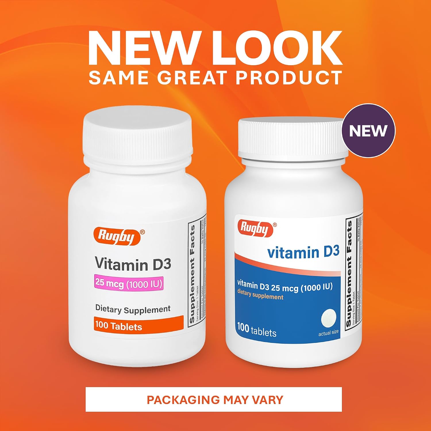 Rugby Vitamin D3, 25 mcg (1,000 IU) Dietary Supplement, 100 Count (1-Pack)