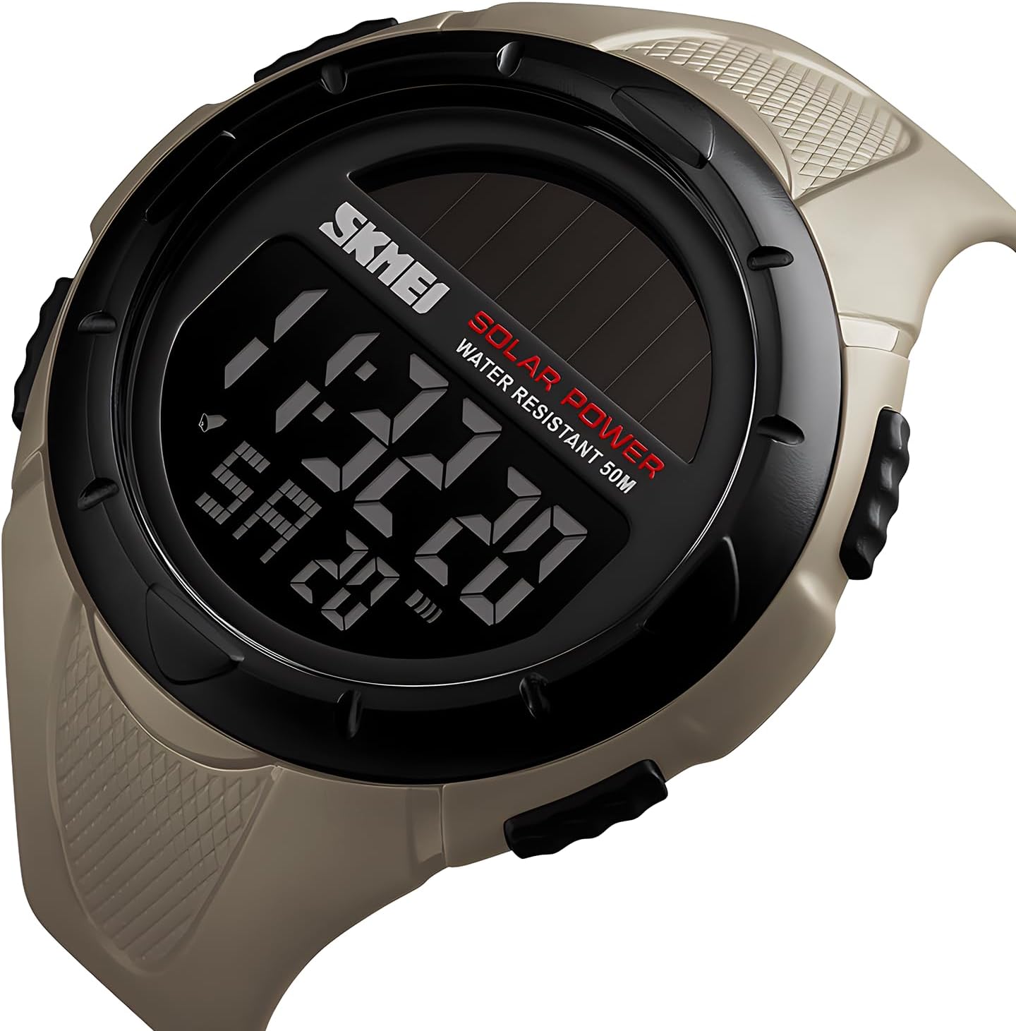 Gosasa Men's Outdoor Sports Multifunction Solar Power LED Digital Watches 50M Water Resistant (Black)