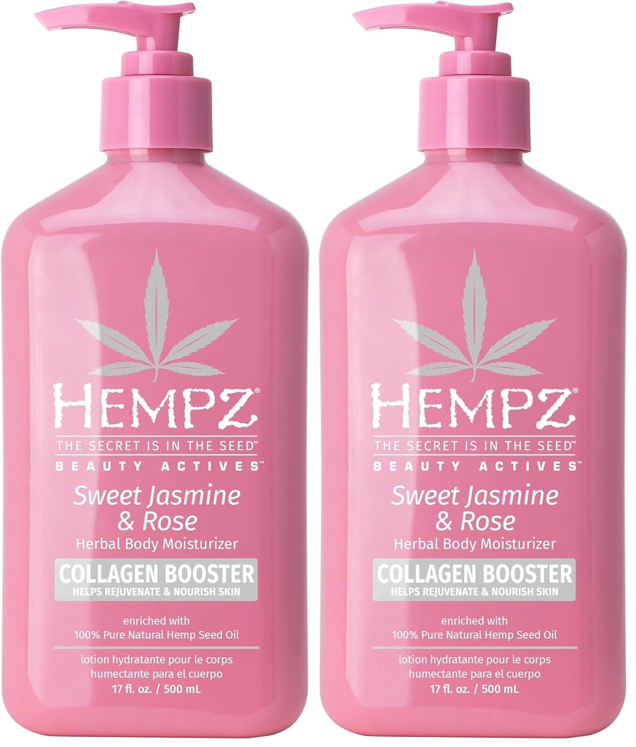 Hempz Sweet Jasmine & Rose Herbal Body Moisturizer for Women, 17 Fl. oz. - Moisturizing Lotion with 100% Pure Hemp Seed Oil, Collagen
