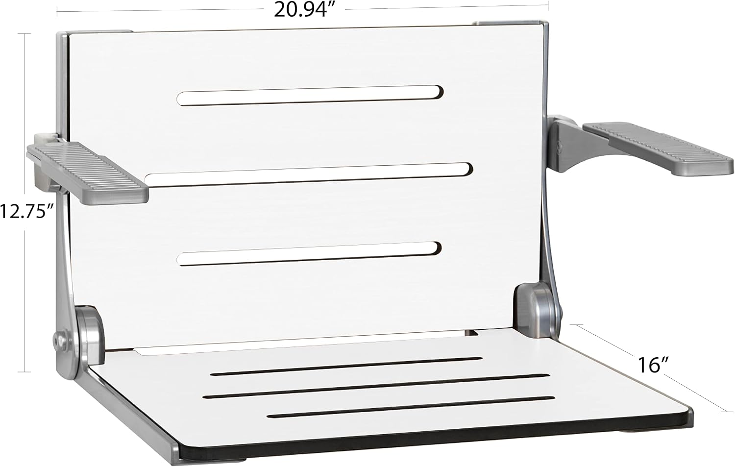 Seachrome Silhouette Comfort Folding Wall Mount Shower Bench Seat with Arms, Teak Seat with Silver Frame