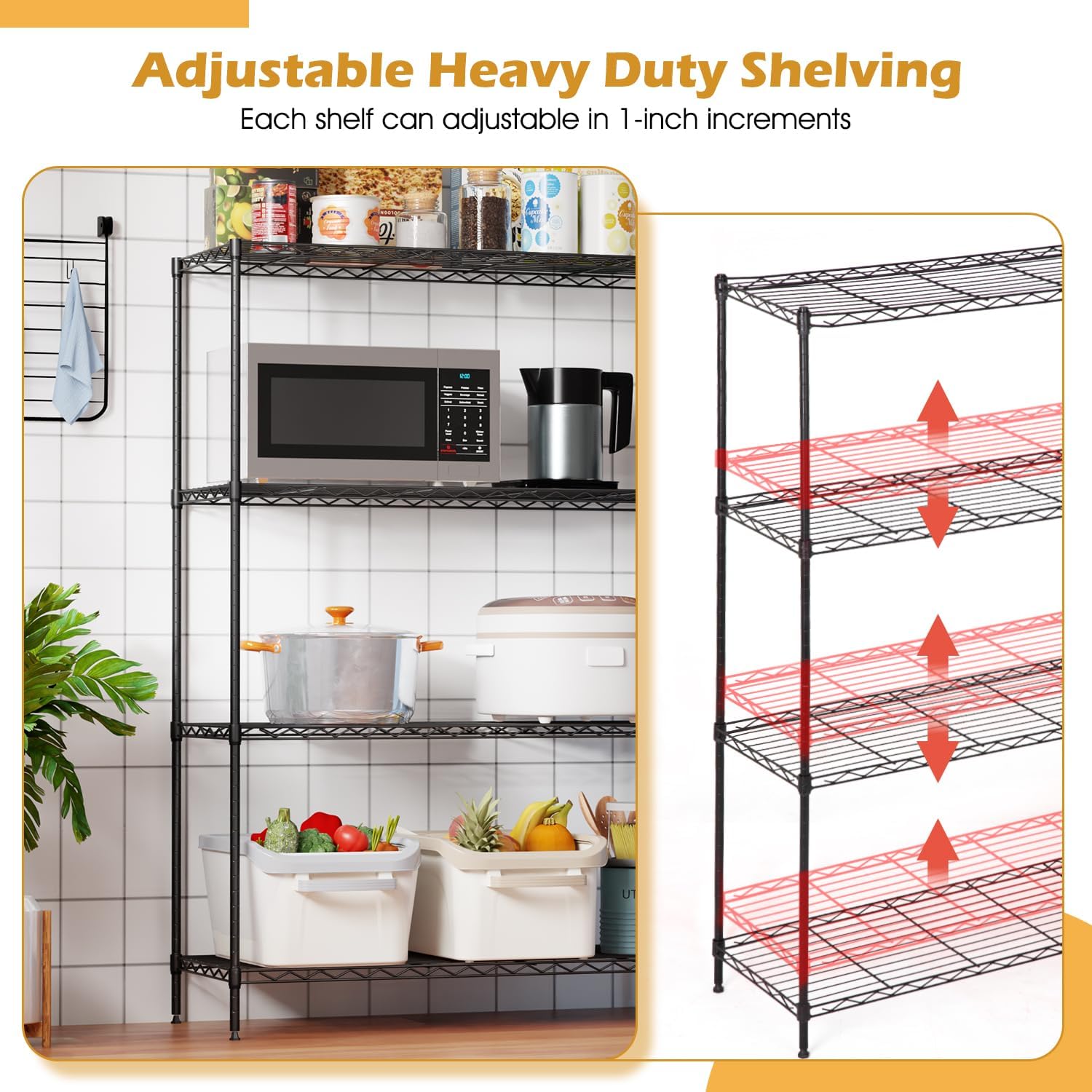 PayLessHere | 6-Tier Wire Shelf with Wheels | 45"x18"x82" | Black