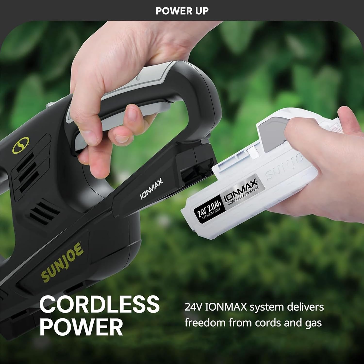 Sun Joe 24V-HT18-LTE 24V 2.0Ah 18-in Cordless Handheld Hedge Trimmer 5/8" Cutting Capacity, Blade, Kit (w/ 2.0 Ah Battery + Quick Charger)