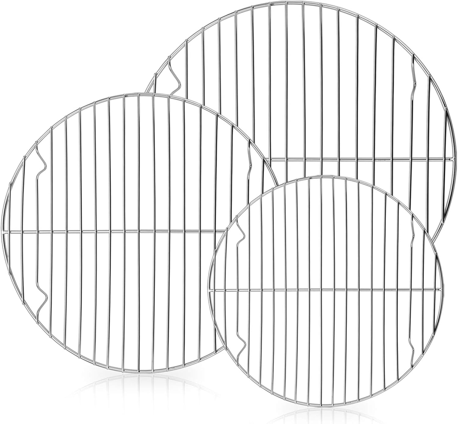 E-far Round Cooking Racks - Size 7½” & 9” & 10½” - Stainless Steel Round Steaming Baking Cooling Rack Set of 3, Multi-Purpose for Canning Air Fryer Pressure Cooker, Dishwasher Safe