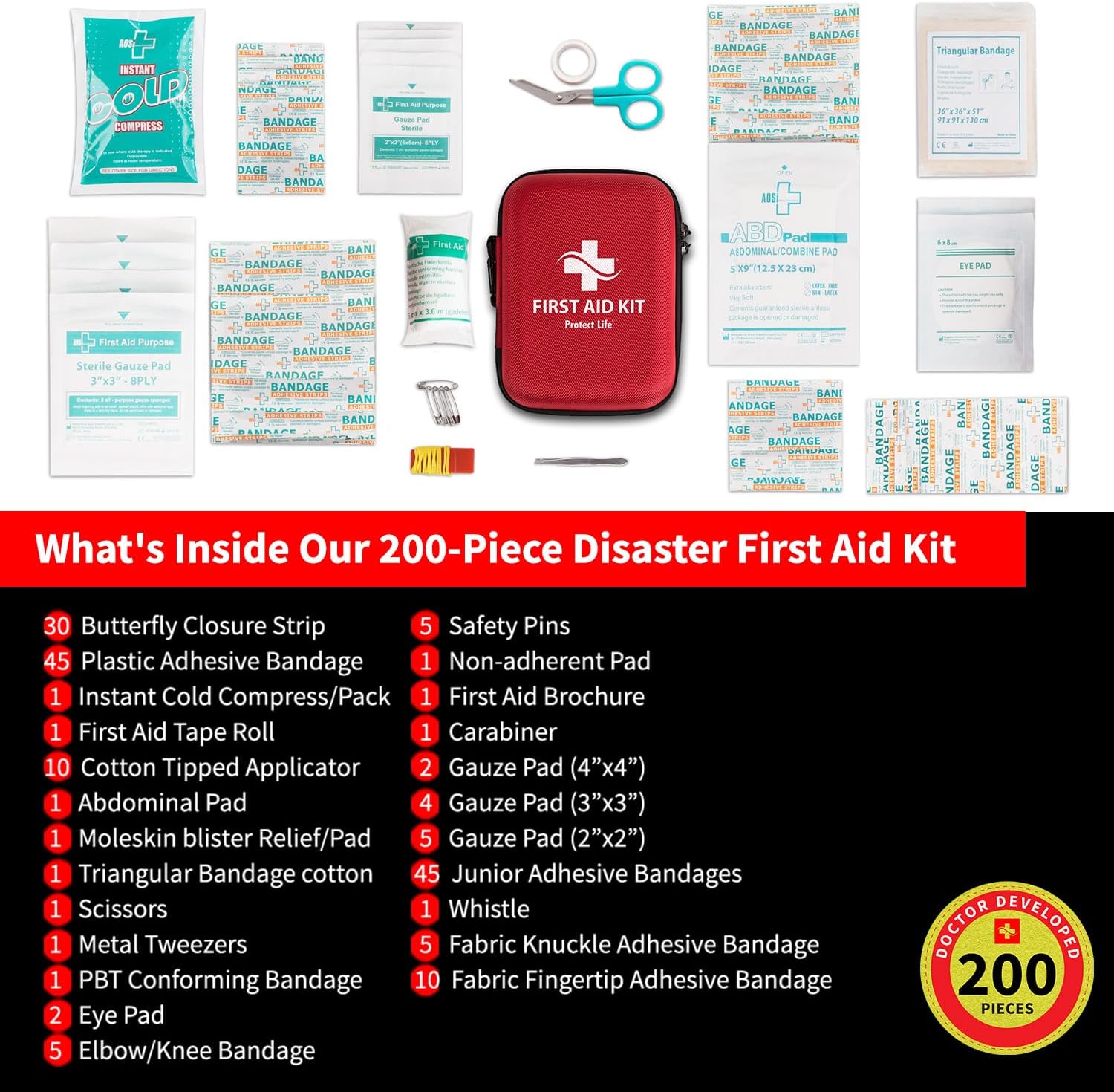 Protect Life Travel First Aid Kit for Car - Small Mini Emergency Kit, 100 Piece Waterproof First Aid Kit for Home, Camping, Boat & Hiking - Includes Emergency Blanket & First Aid Guide