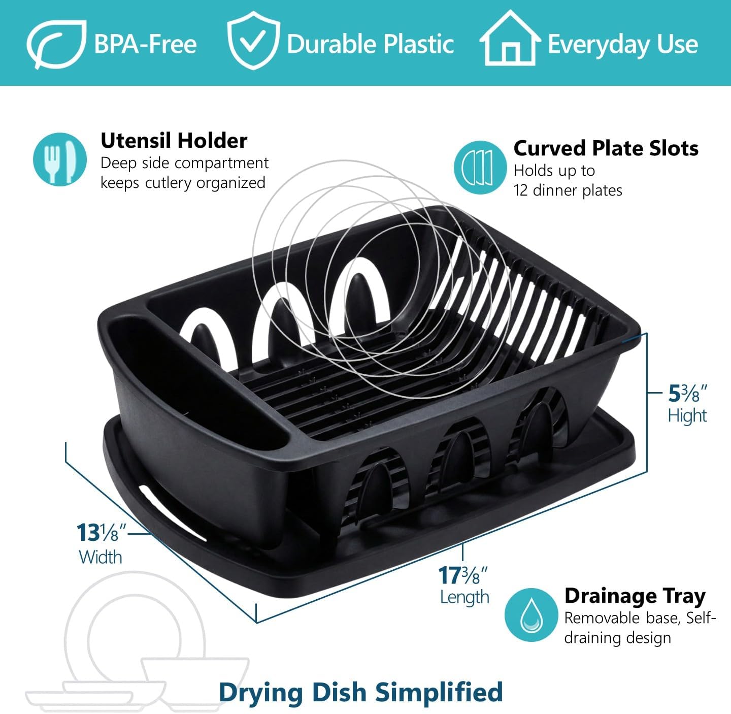Tribello Sink Dish Drying Rack, Heavy Duty Hard Plastic Drying Rack, Dish Drainer for Kitchen Counter with Drainboard Set