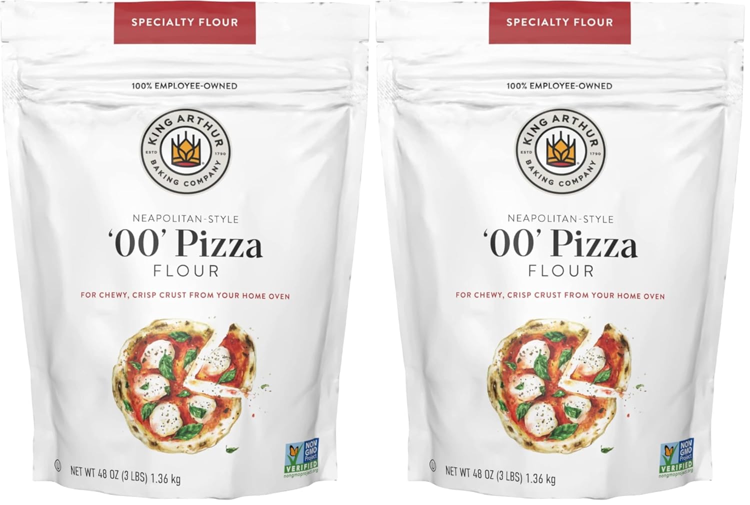 King Arthur 00 Pizza Flour, Non-GMO Project Verified, 100% American Grown Wheat, 3 lb Bag