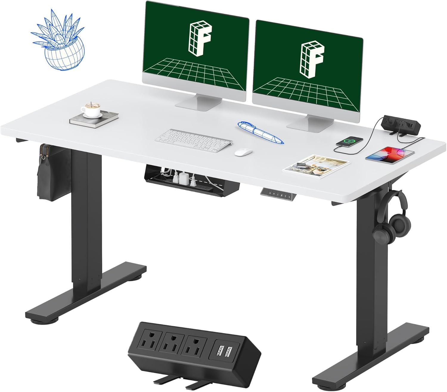 FLEXISPOT EN2 48"x24" Standing Desk with Power Strip Bundle, Black