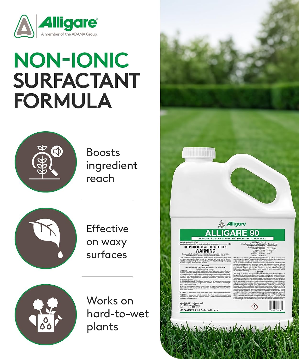 ALLIGARE 90 Nonionic Surfactant for Enhanced Spray Coverage - Low-Foam Wetting Agent for Herbicides & Insecticides- Versatile Use in Agriculture, Forestry & Aquatic Applications -2.5 Gallons