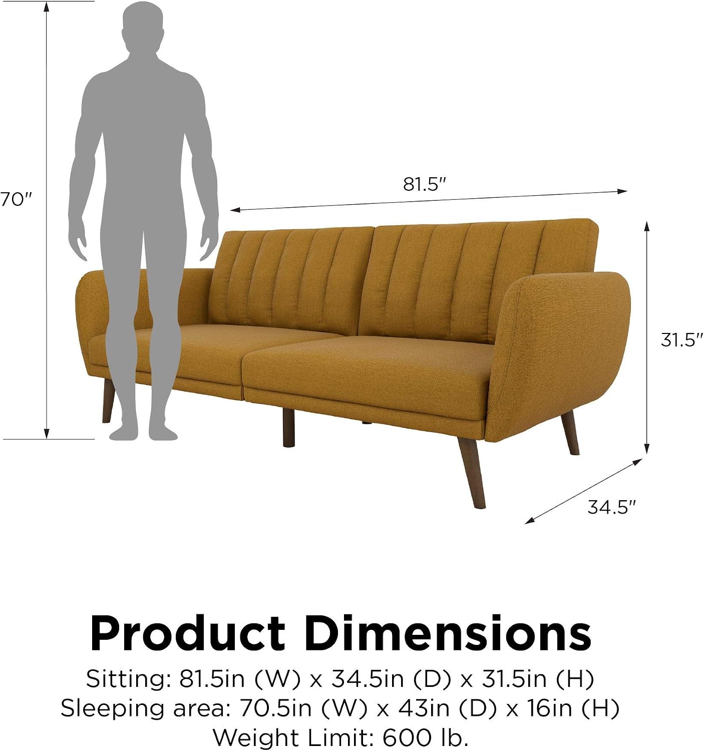Novogratz Brittany Futon Sofa Bed and Couch Sleeper, Camel Faux Leather