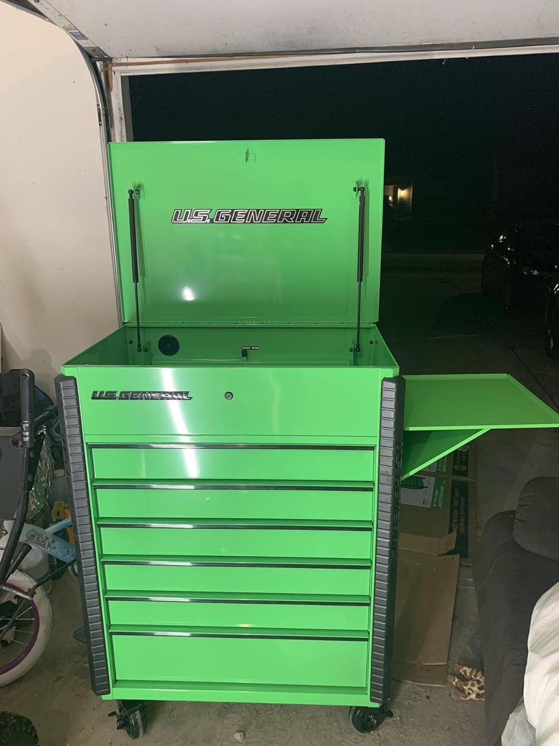 Storage Cabinet Featuring a Full Bank Tool Chest Service Cart on Wheels, Green