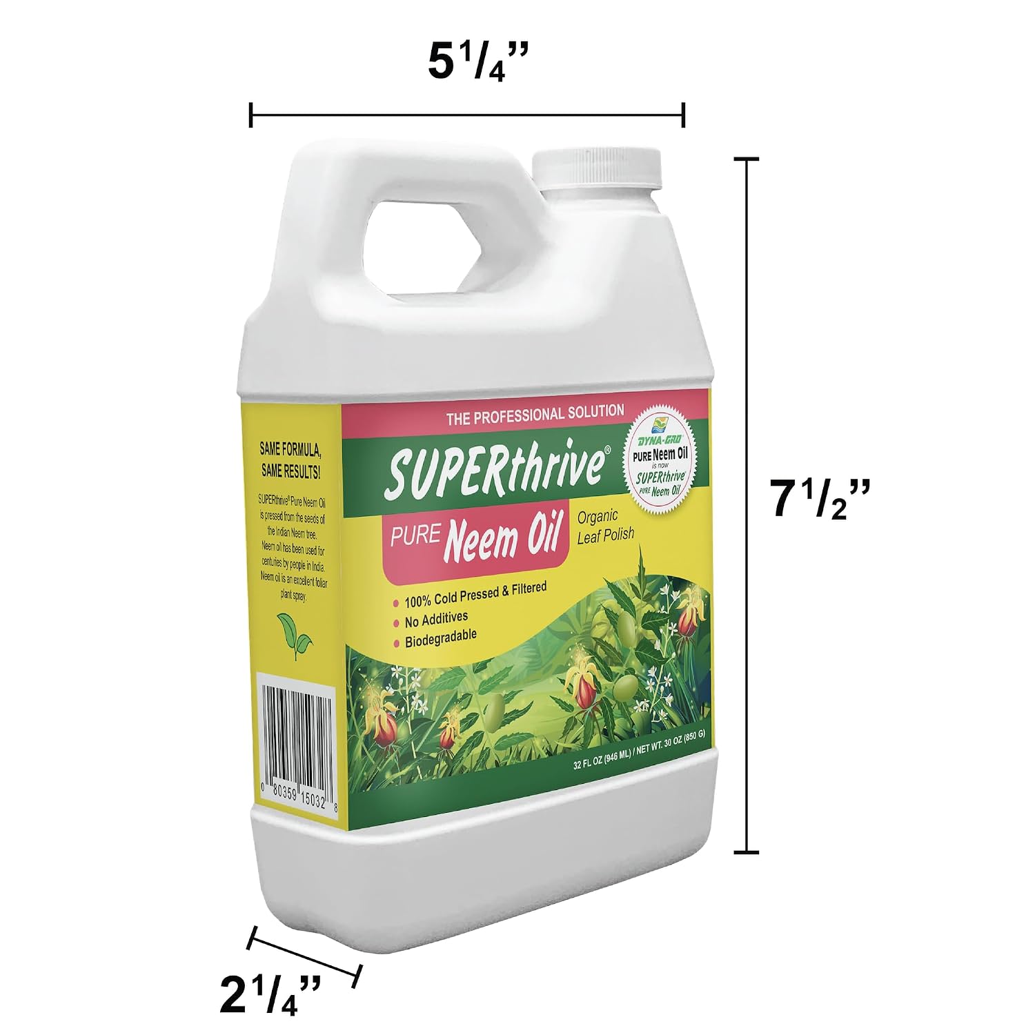 SUPERthrive Organic Pure Neem Oil, Cold-Pressed, Concentrate, 32 oz | 100% cold pressed & filtered. No additives, biodegradable. For leaf polish and plant care.
